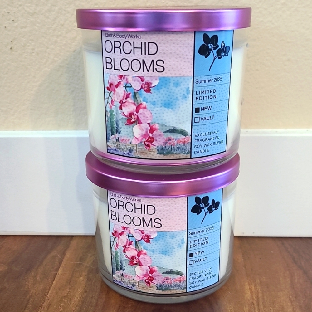 2pc ORCHID BLOOMS 3 Wick Candle Bath And Body Works New Scent